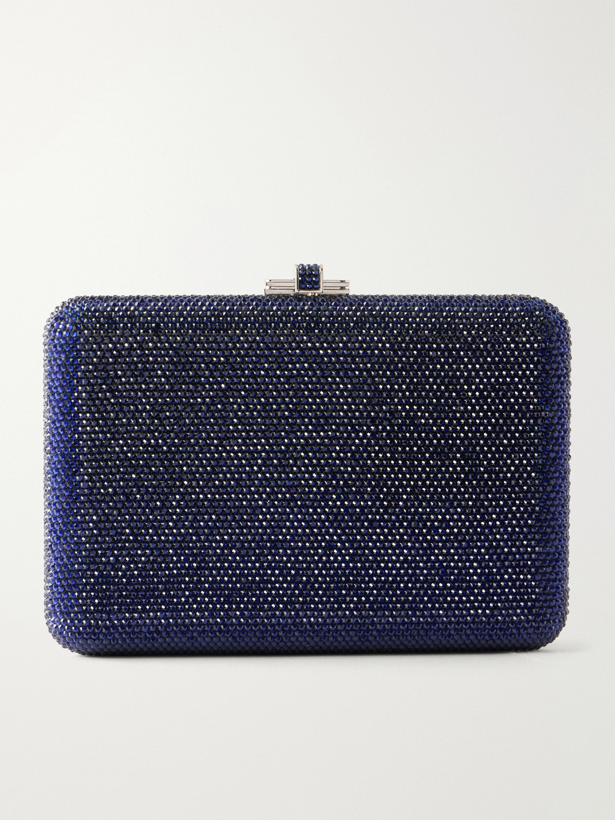 Judith Leiber Slim Slide Crystal-embellished Silver-tone Clutch In Blue