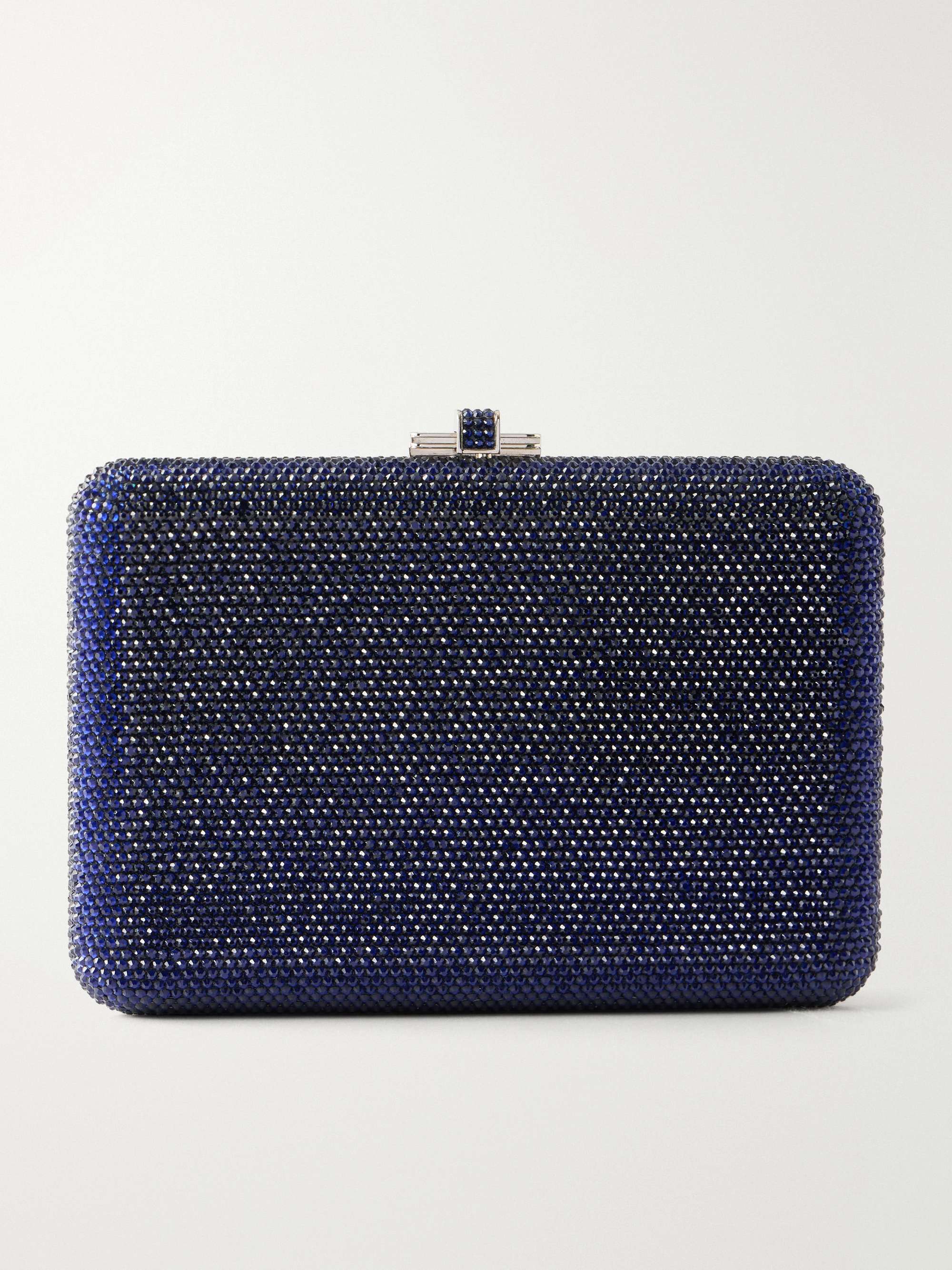 JUDITH LEIBER COUTURE Slim Slide crystal-embellished silver-tone clutch