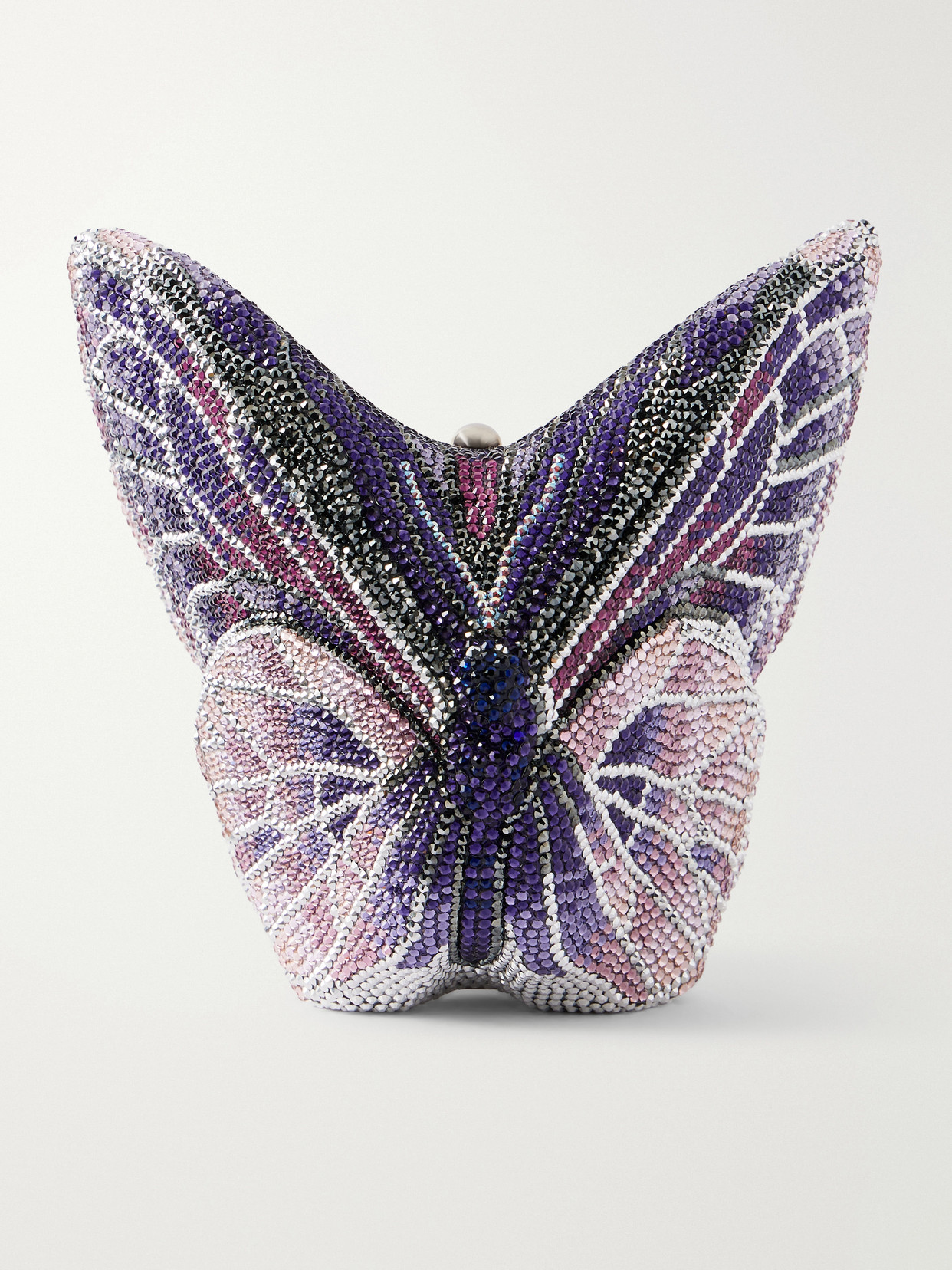 Judith Leiber Butterfly Crystal-embellished Silver-tone Clutch In Purple