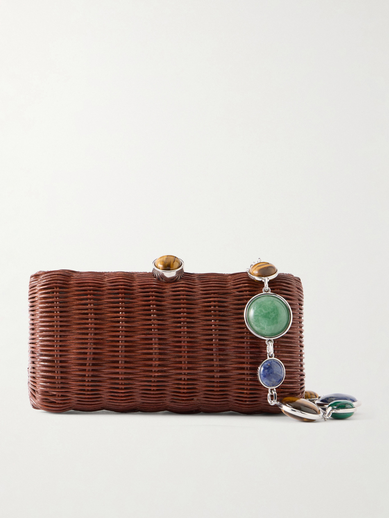 Judith Leiber Poppy Basket Embellished Raffia Clutch In Brown
