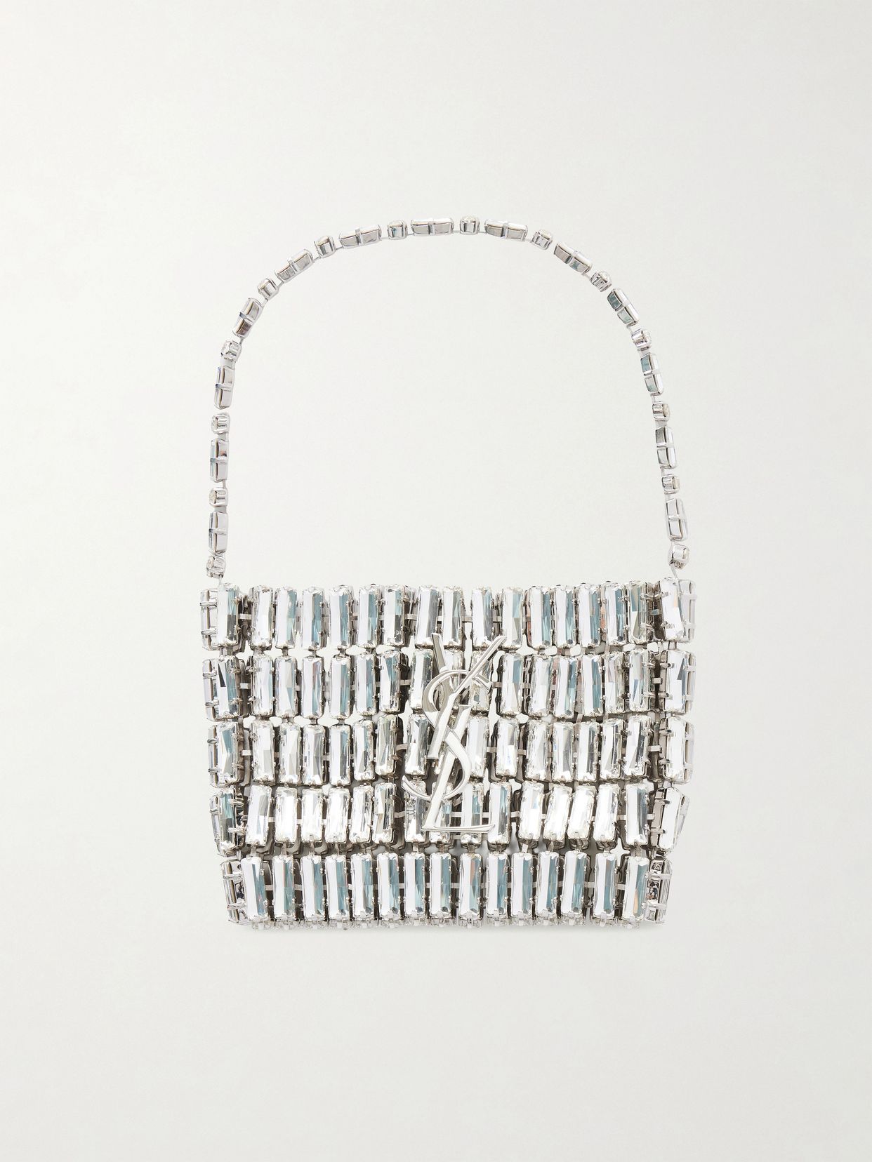 Evening micro crystal-embellished chainmail shoulder bag