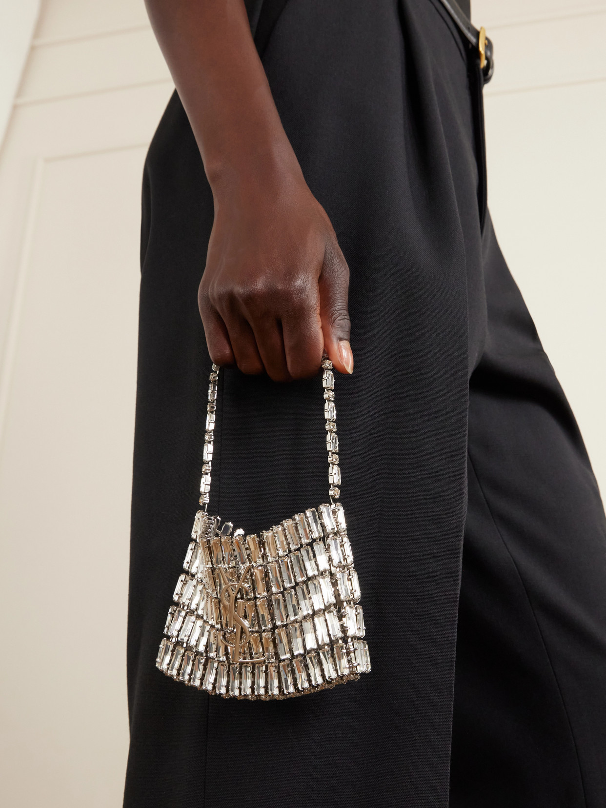 Evening Micro Crystal-Embellished Chainmail Shoulder Bag