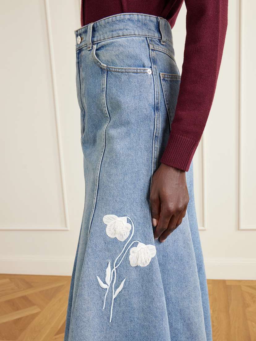 Erdem Embroidered Paneled Denim Midi Skirt | Thumbnail 5 Erdem Embroidered Paneled Denim Midi Skirt | Thumbnail 5