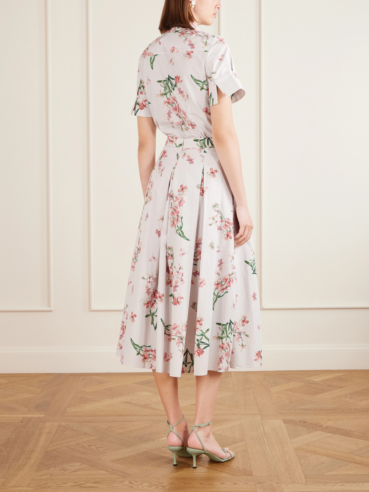 Pleated Floral-Print Cotton-Poplin Midi