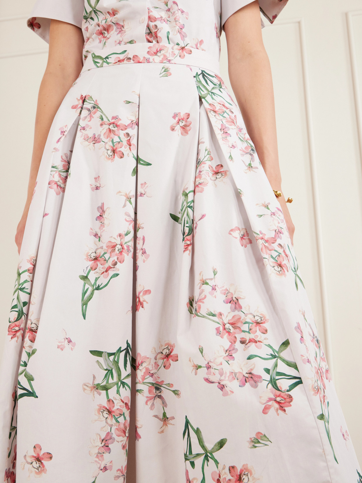 Pleated Floral-Print Cotton-Poplin Midi