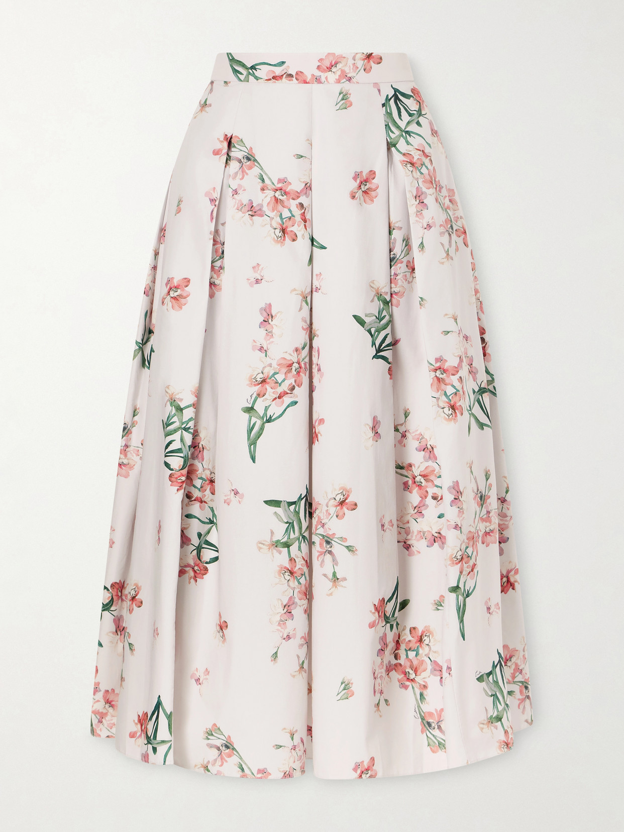 Pleated Floral-Print Cotton-Poplin Midi