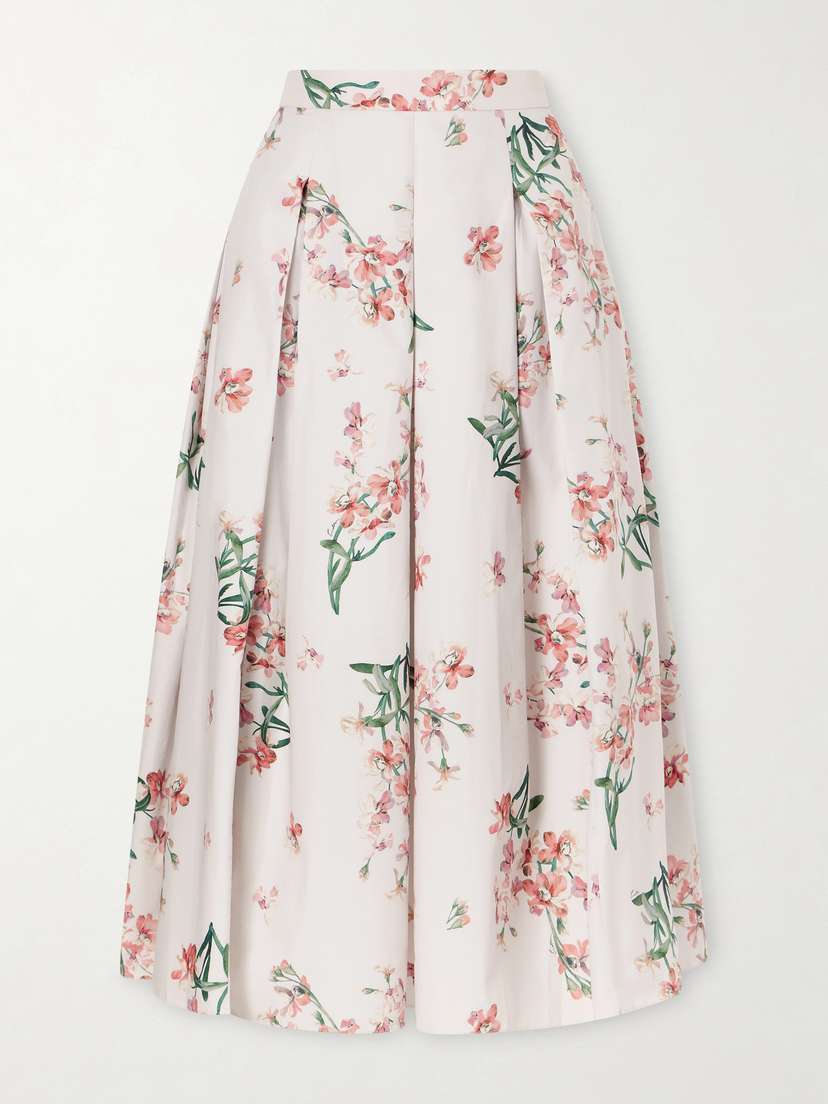 Erdem Pleated Floral-print Cotton-poplin Midi Skirt