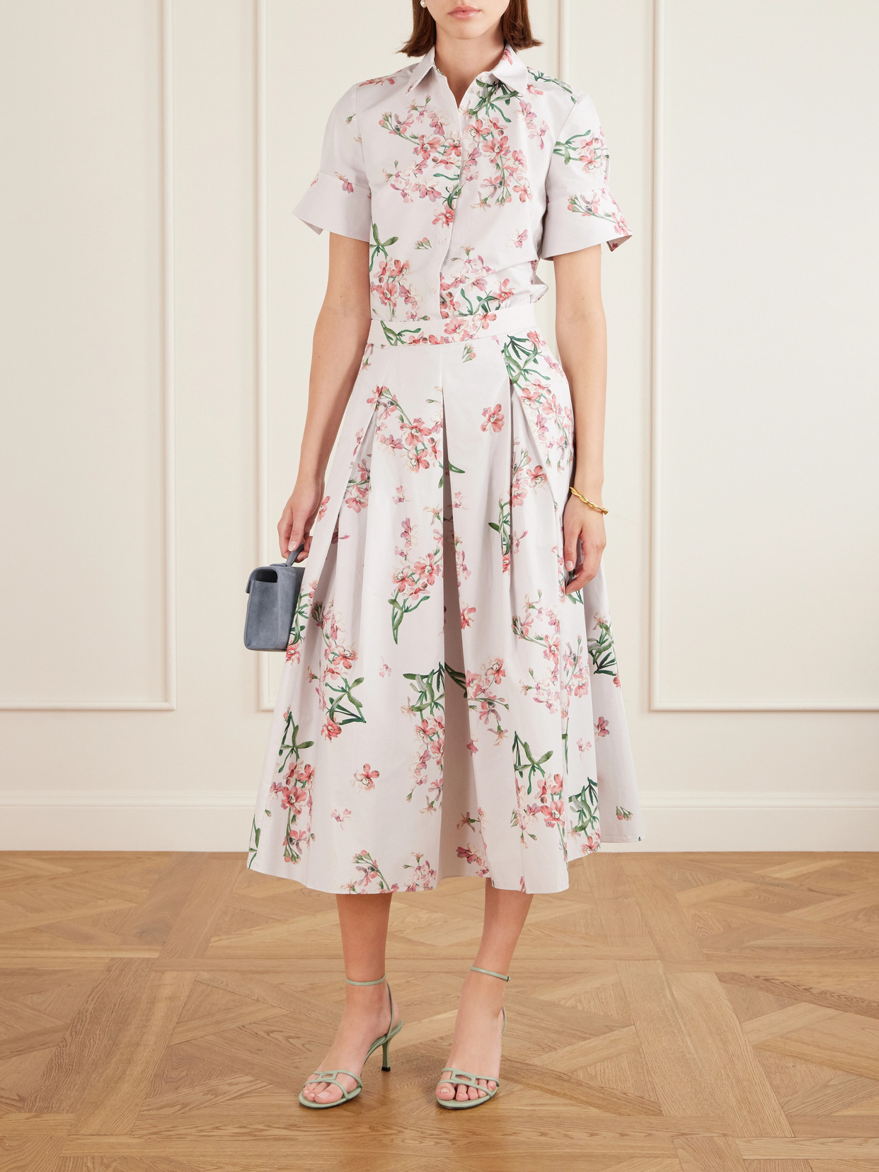 Pleated Floral-Print Cotton-Poplin Midi