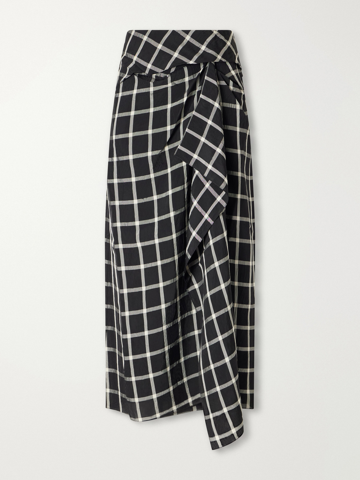 Draped Checked Crinkled-Satin Midi