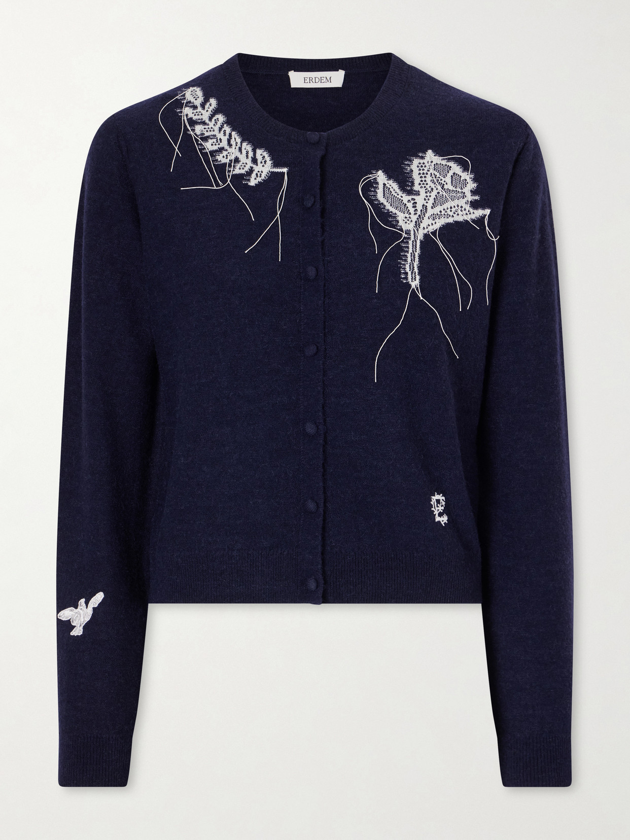 Erdem Embroidered Wool-blend Cardigan In Blue