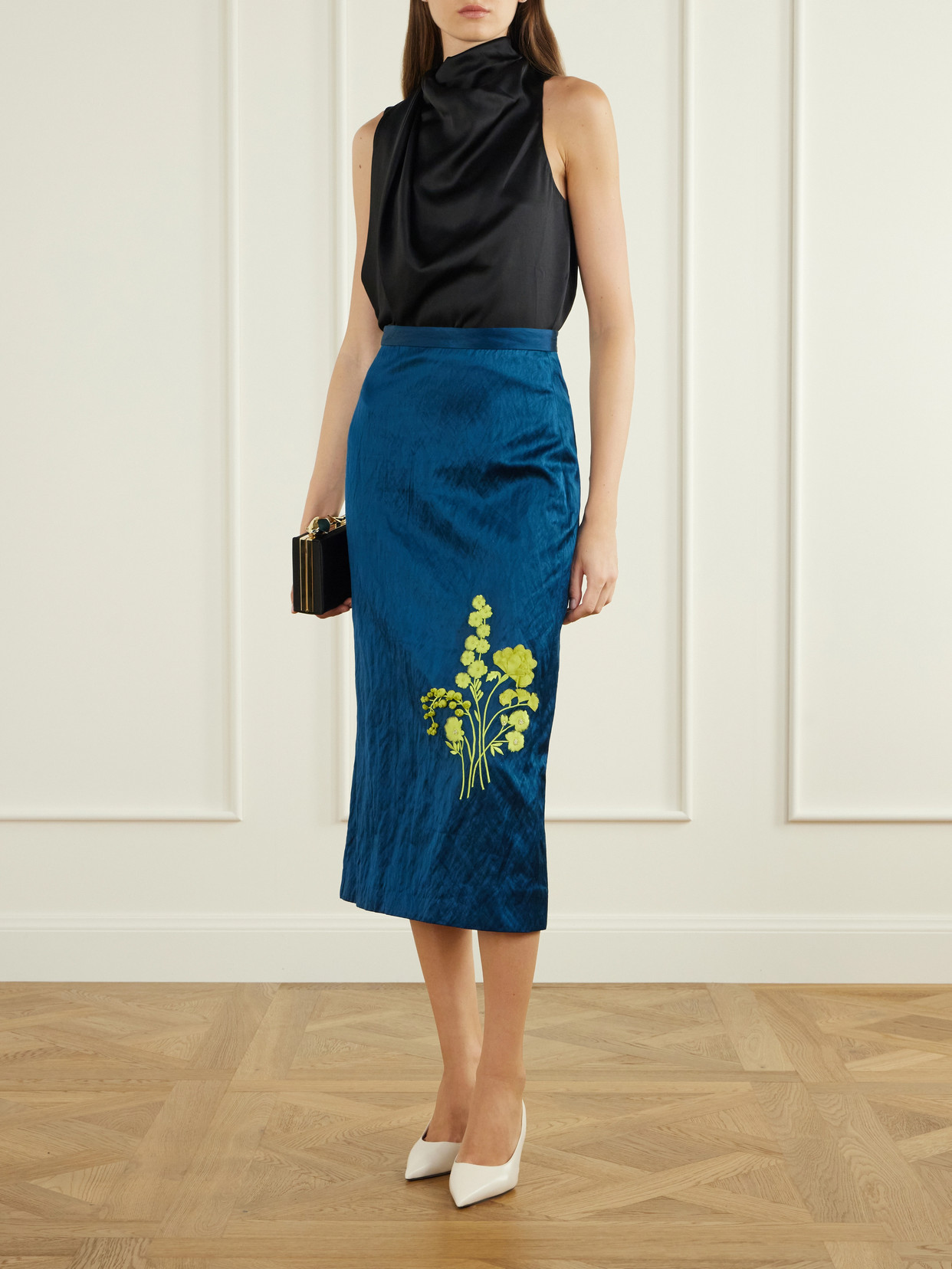 Floral-Embroidered Midi