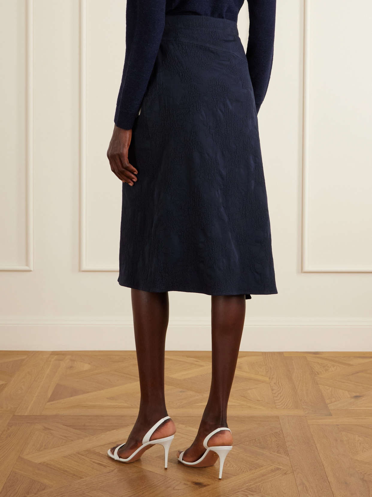 Asymmetric Floral-Jacquard Cotton-Blend Midi