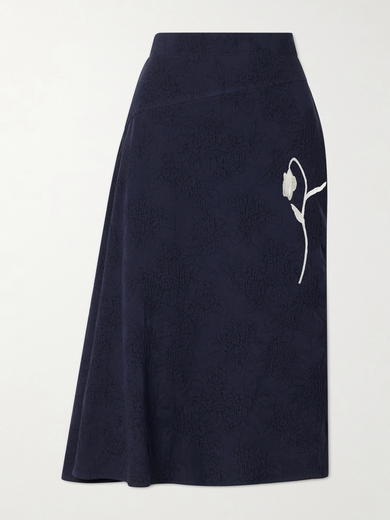 Asymmetric Floral-Jacquard Cotton-Blend Midi