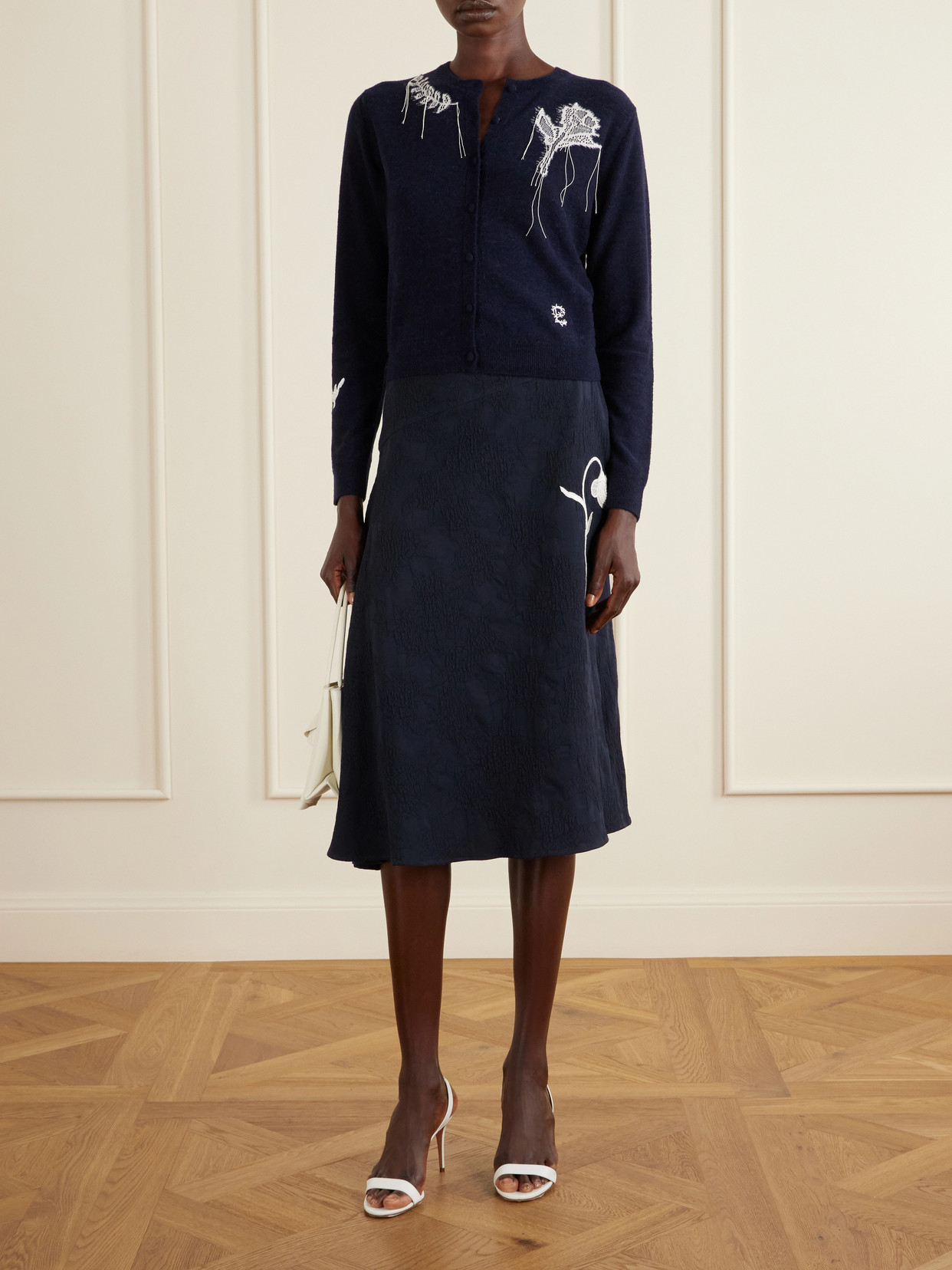 Asymmetric Floral-Jacquard Cotton-Blend Midi