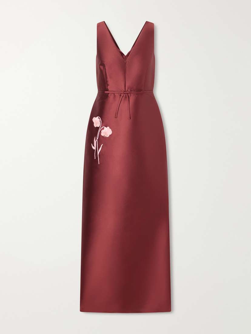 Erdem Bow-detailed Embroidered Mikado Gown