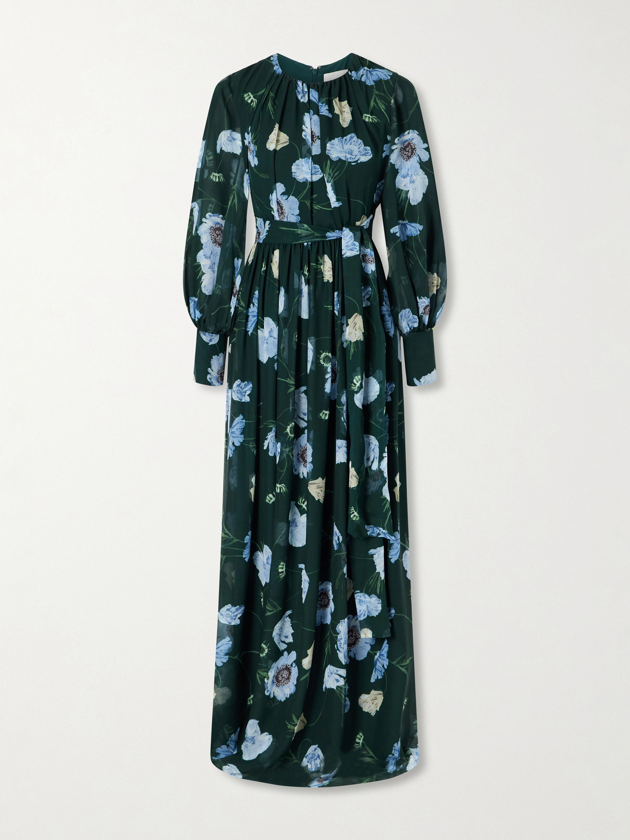Erdem Floral-printed Silk-voile Gown In Green