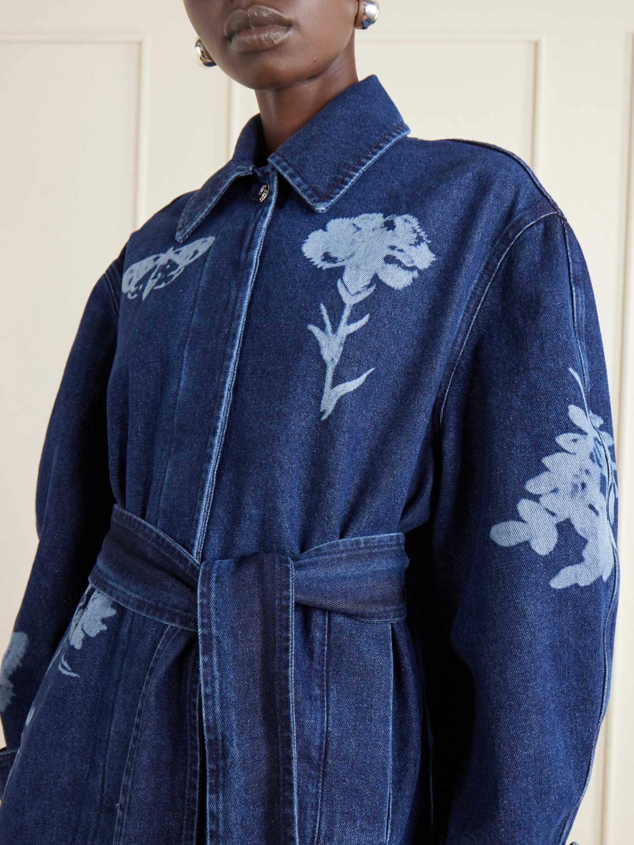 Belted Laser-Printed Denim Jacket