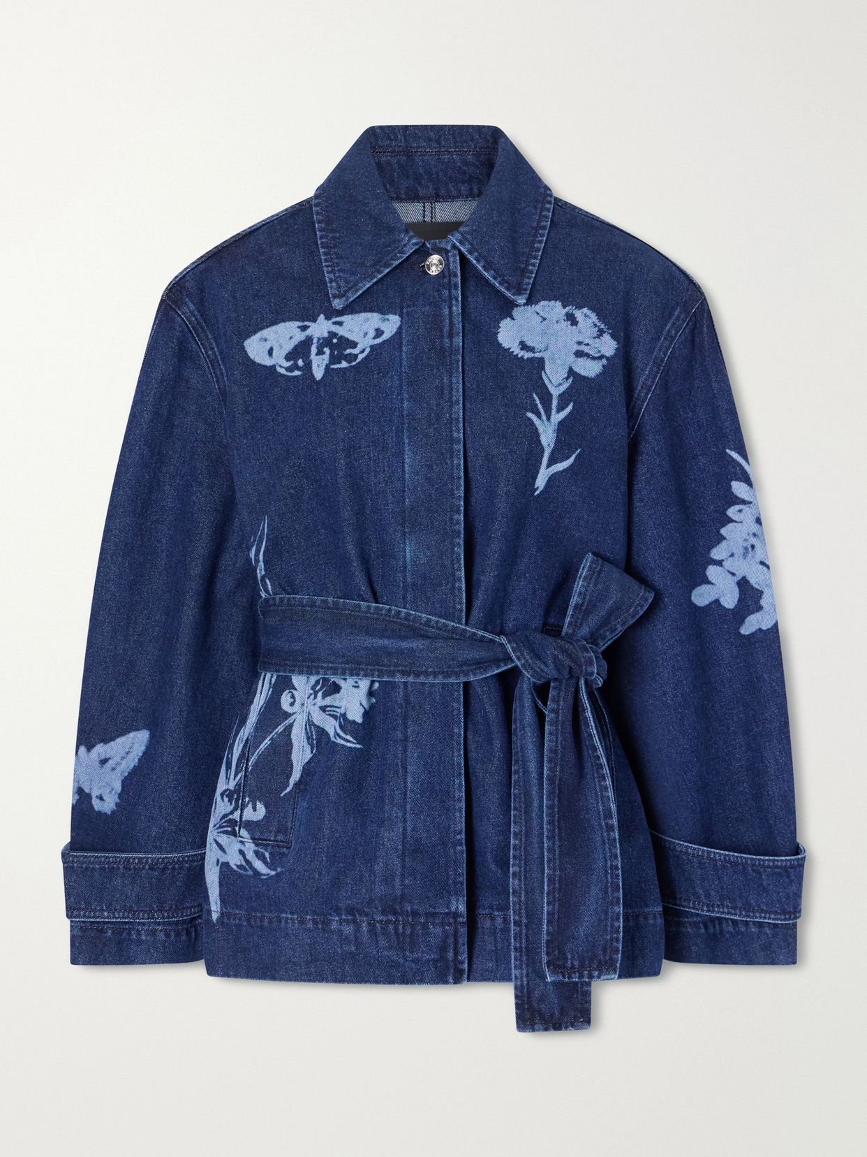 belted laser printed denim jacket