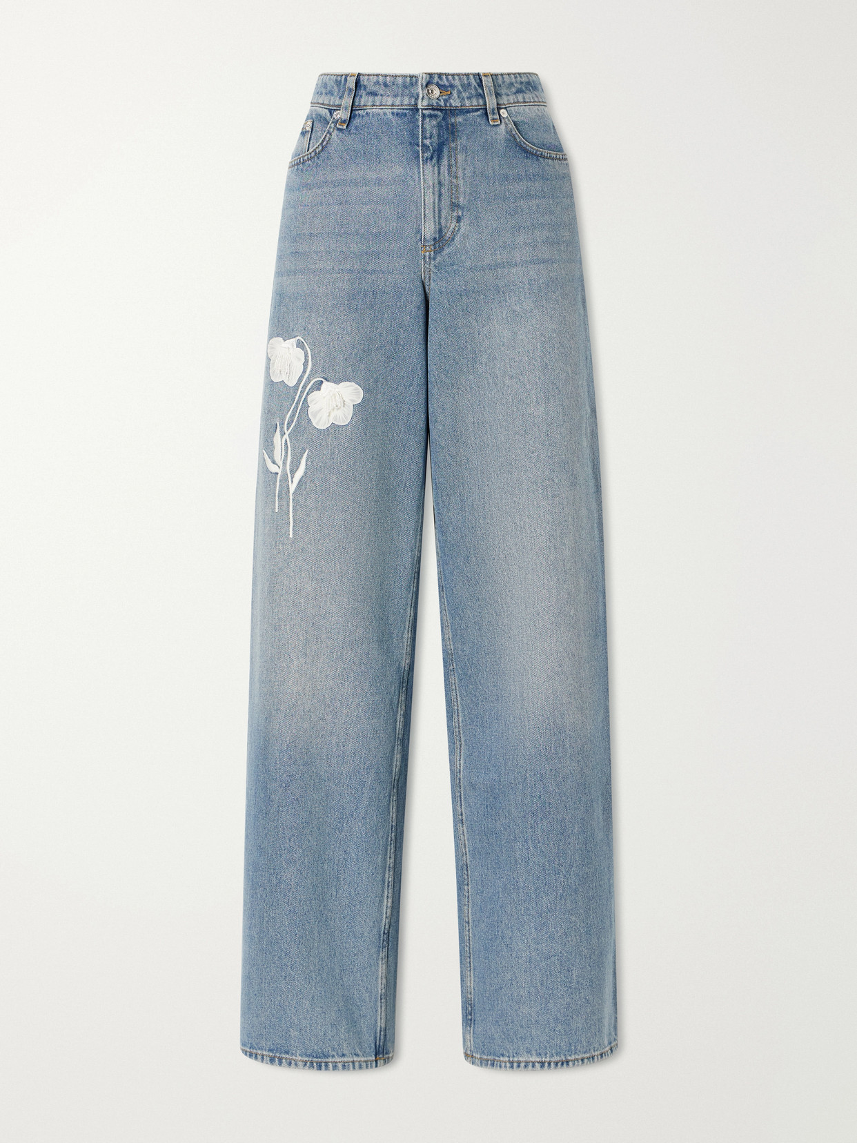 Erdem Mid-rise Straight-leg Floral-embroidered Jeans In Blue