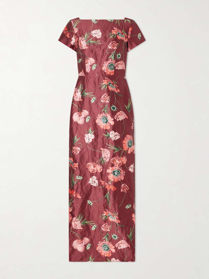 Erdem Floral-print Textured Satin Dress