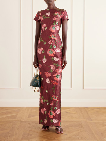 Erdem Floral-print textured satin dress