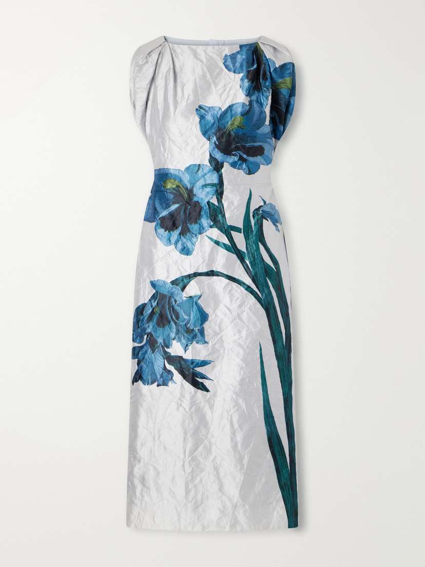 Erdem Floral-print Textured Satin Midi Dress