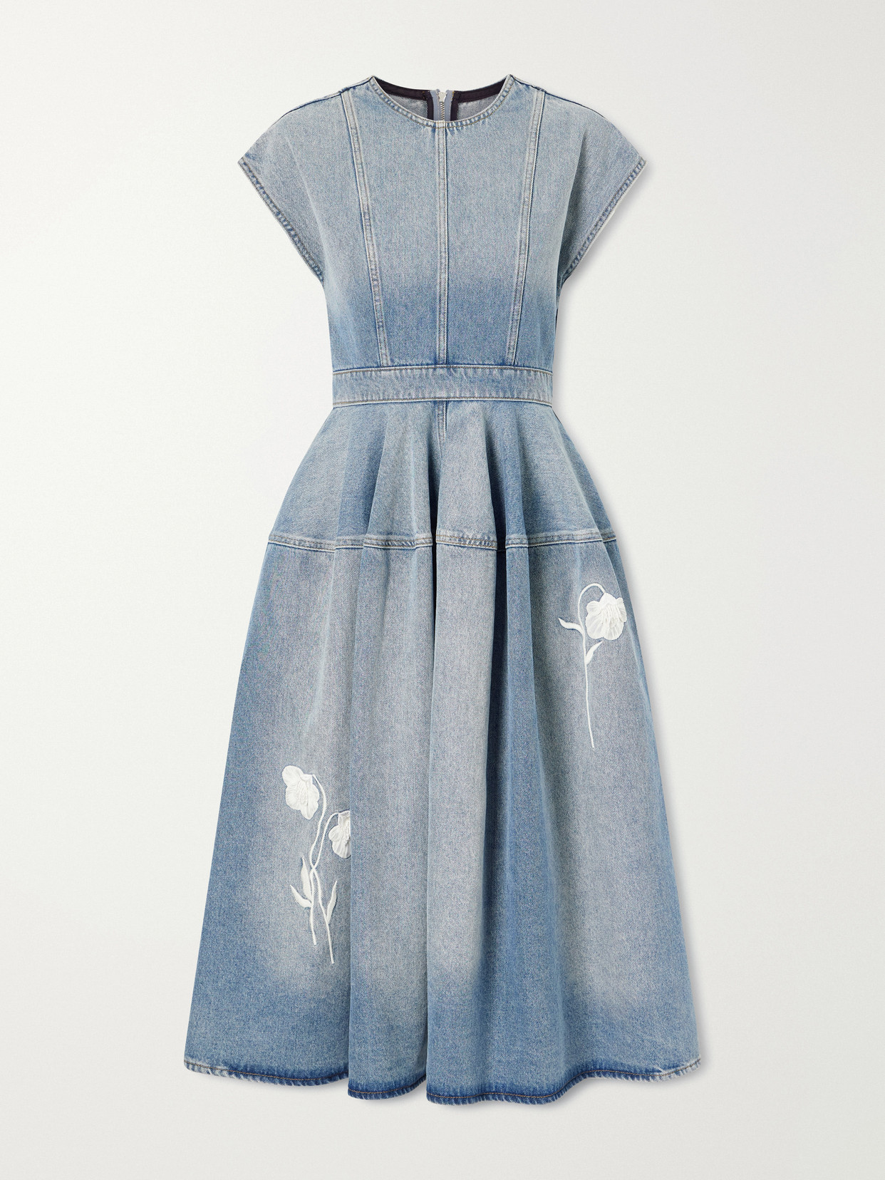 Erdem Floral-appliquéd Denim Midi Dress In Blue