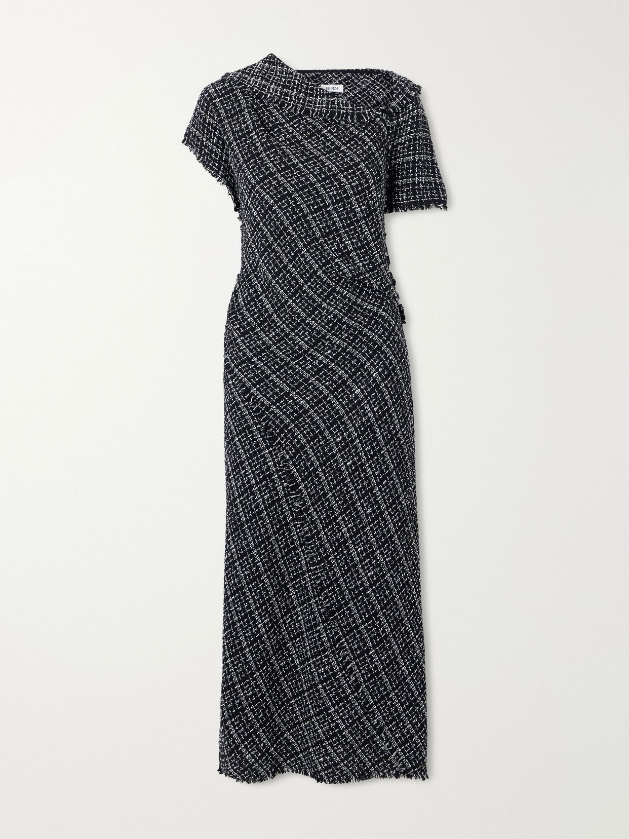 asymmetric cotton blend tweed midi dress