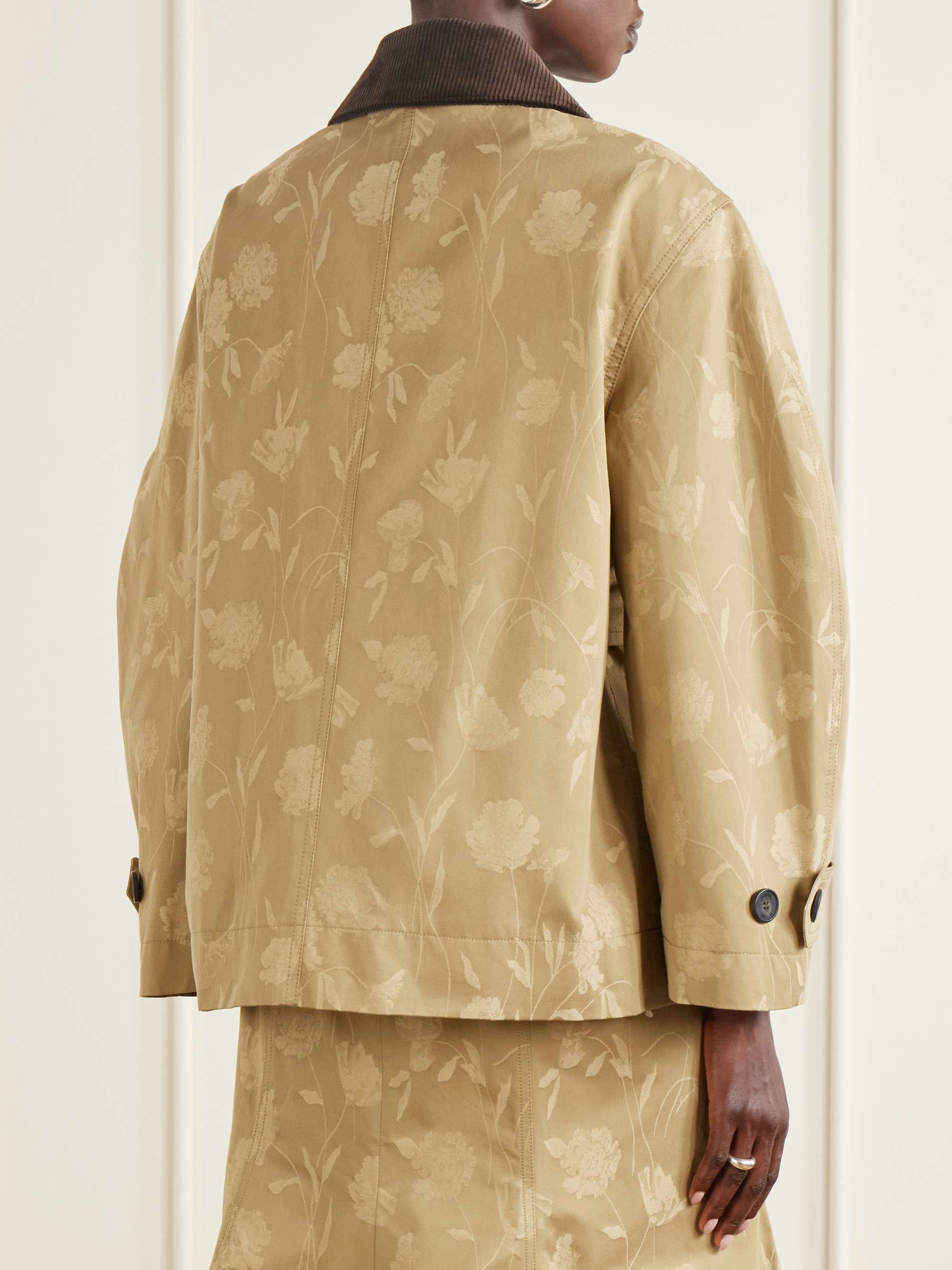 ERDEM Belted corduroy-trimmed floral-jacquard cotton jacket | NET