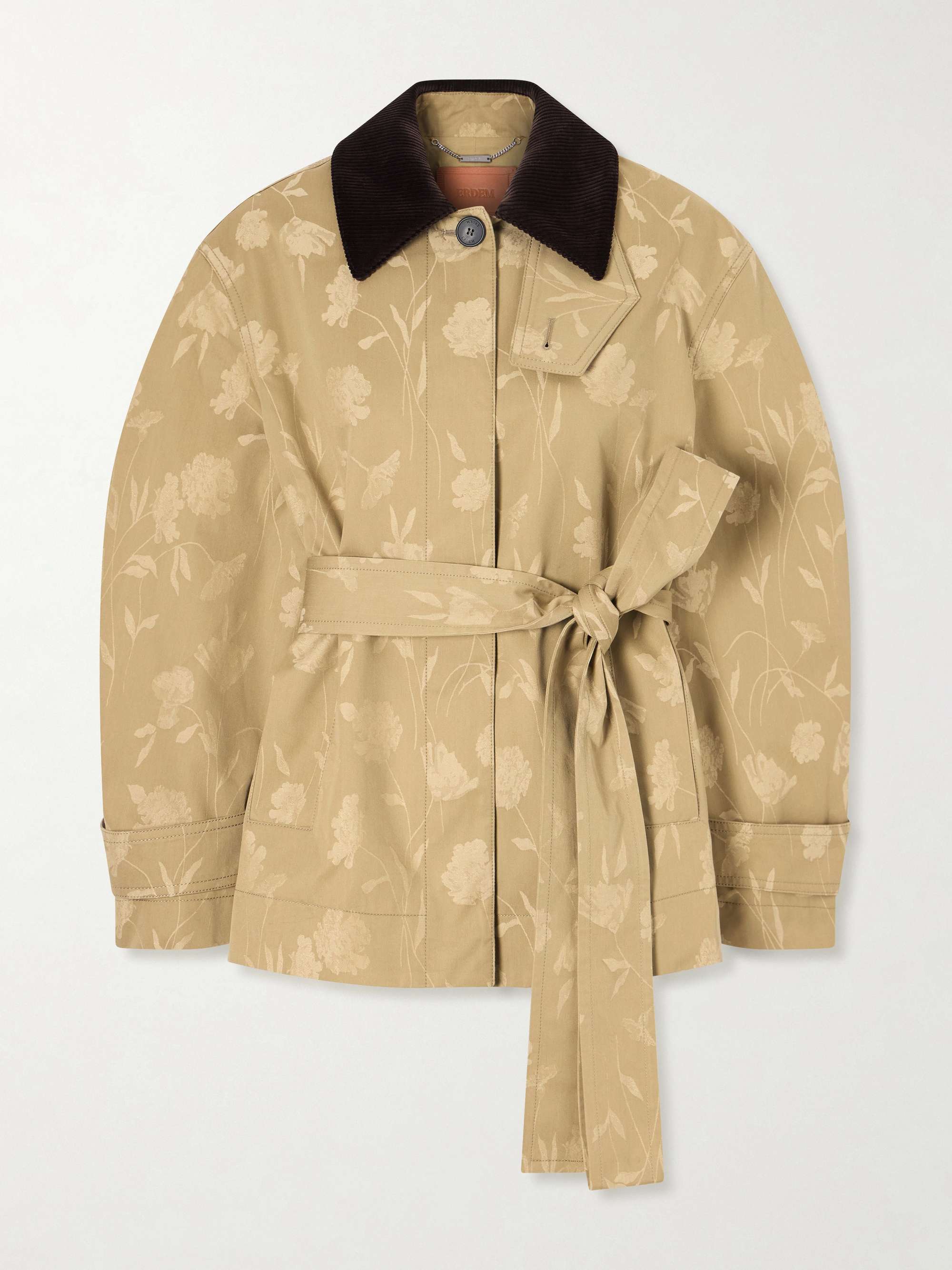 ERDEM Belted corduroy-trimmed floral-jacquard cotton jacket | NET