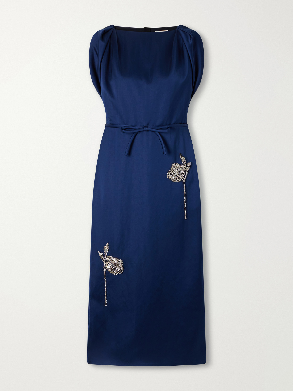 Erdem Bow-detail Embroidered Satin Midi Dress In Blue