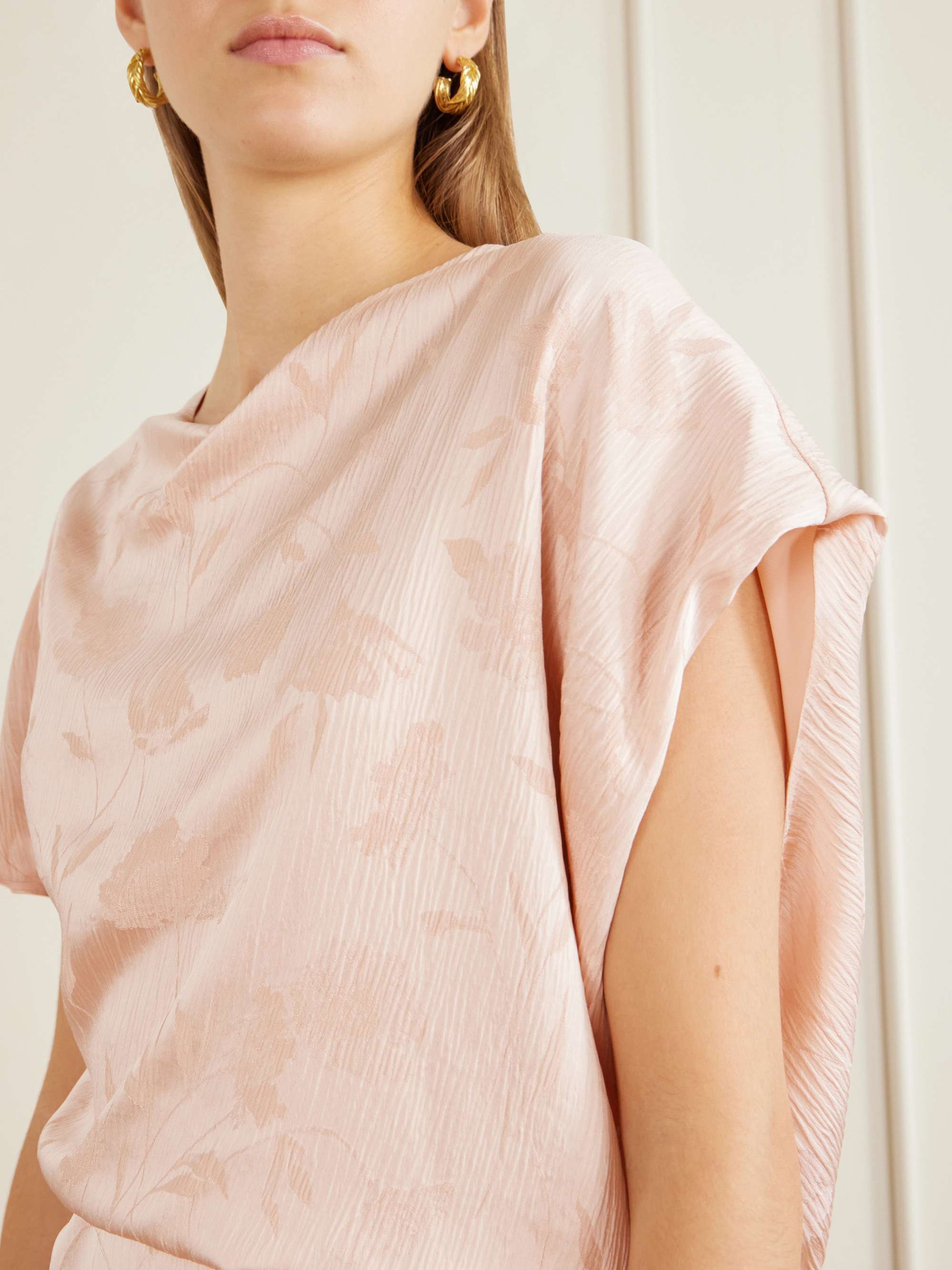 Floral-jacquard crepon midi dress