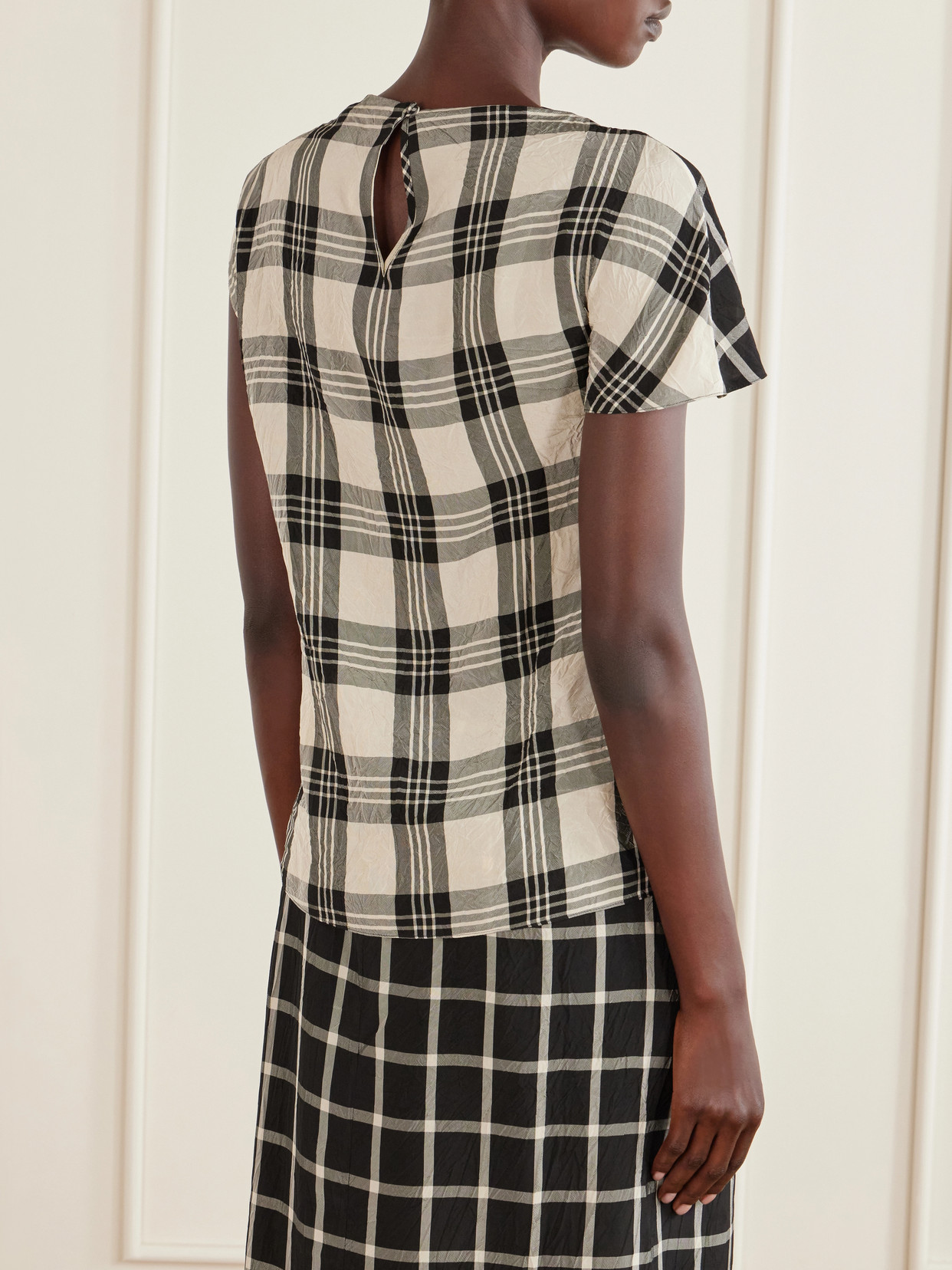 Crushed Window Checked Georgette Tank