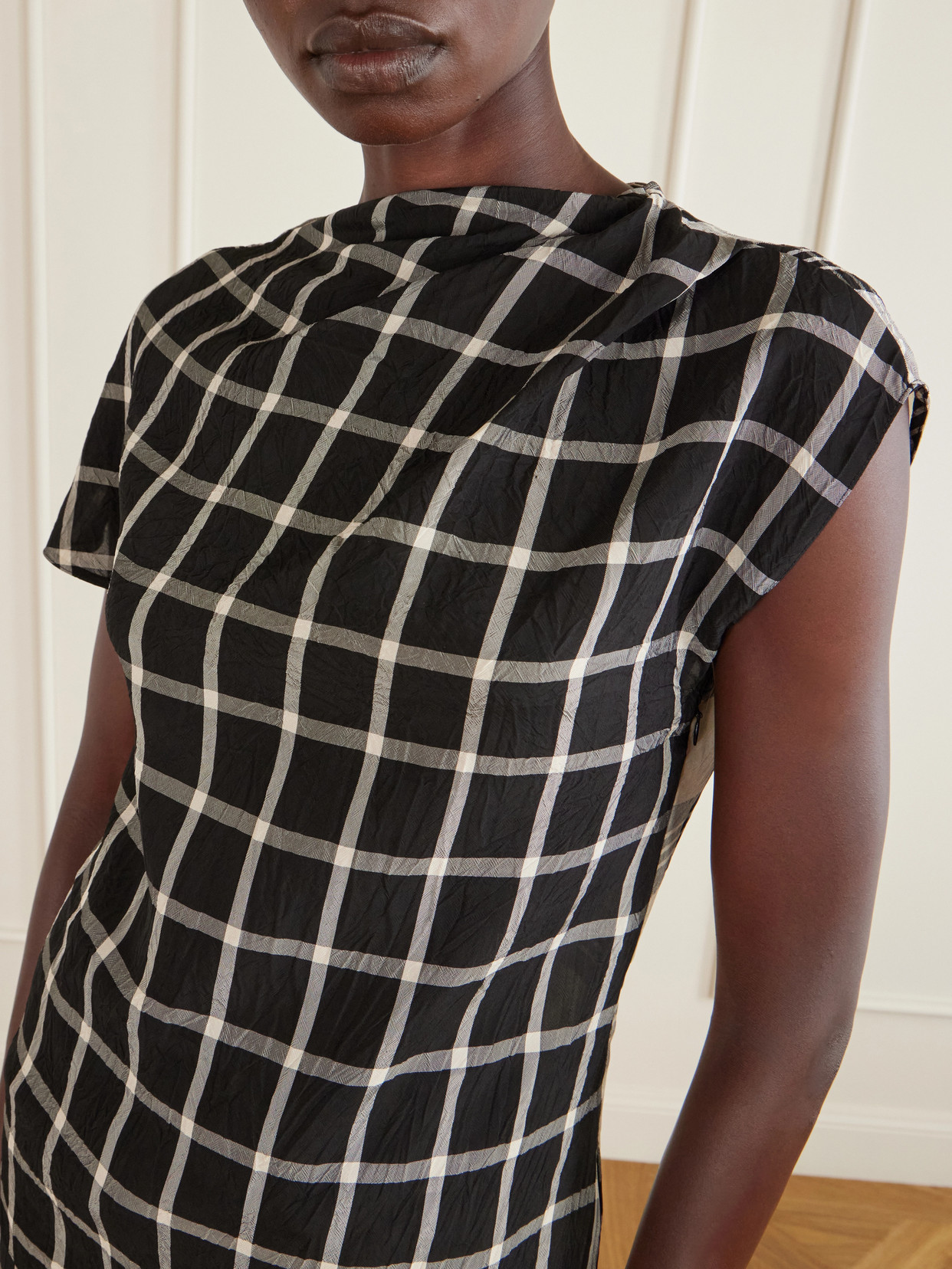 Crushed Window Checked Georgette Tank