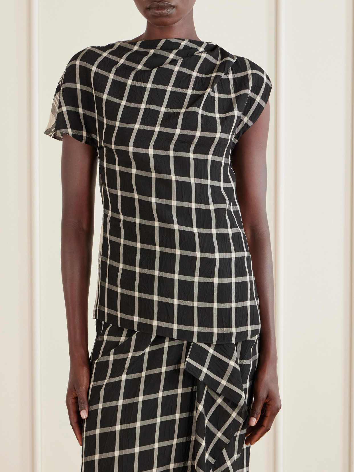 Crushed Window Checked Georgette Tank