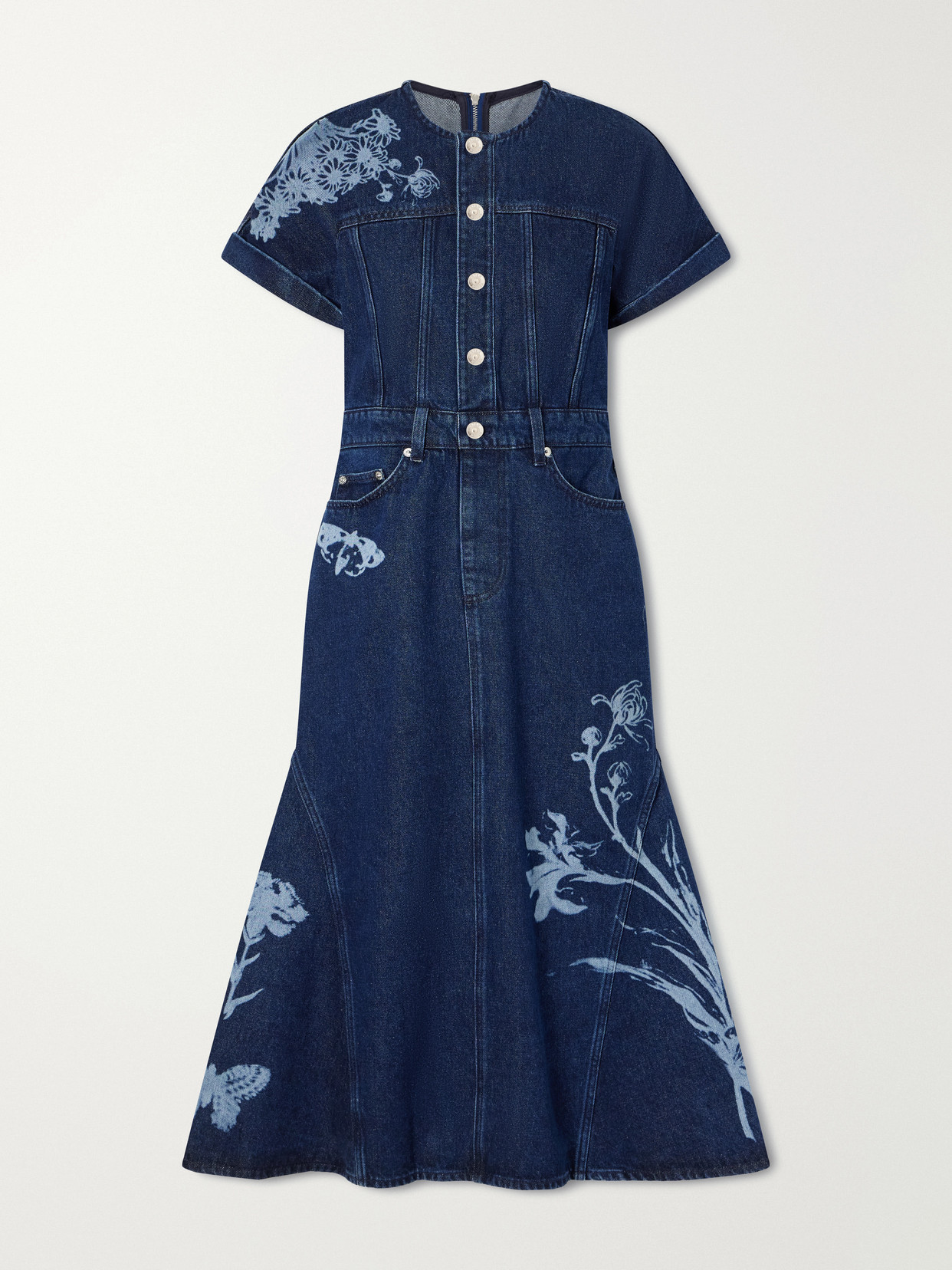 Erdem Floral-print Denim Midi Dress In Blue