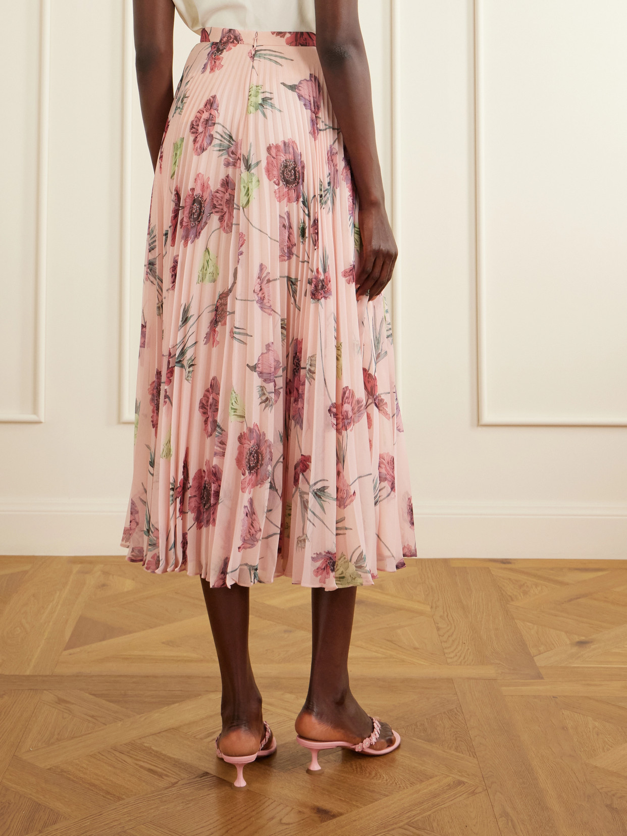 Floral-Print Plissé-Voile Midi