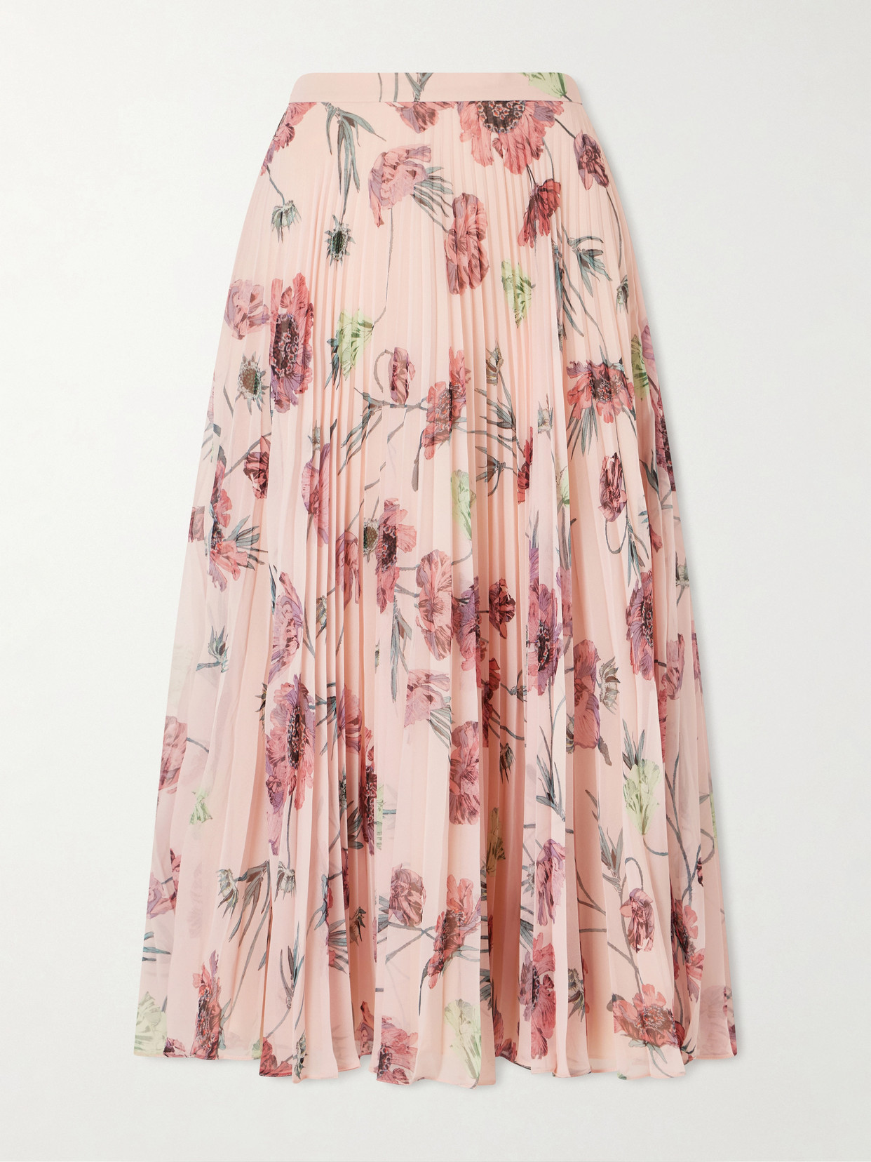 Erdem - Floral-print Plissé-voile Midi Skirt - Pink