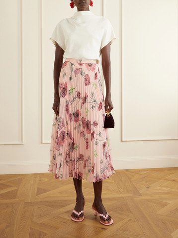 Erdem Floral-print plissé-voile midi skirt