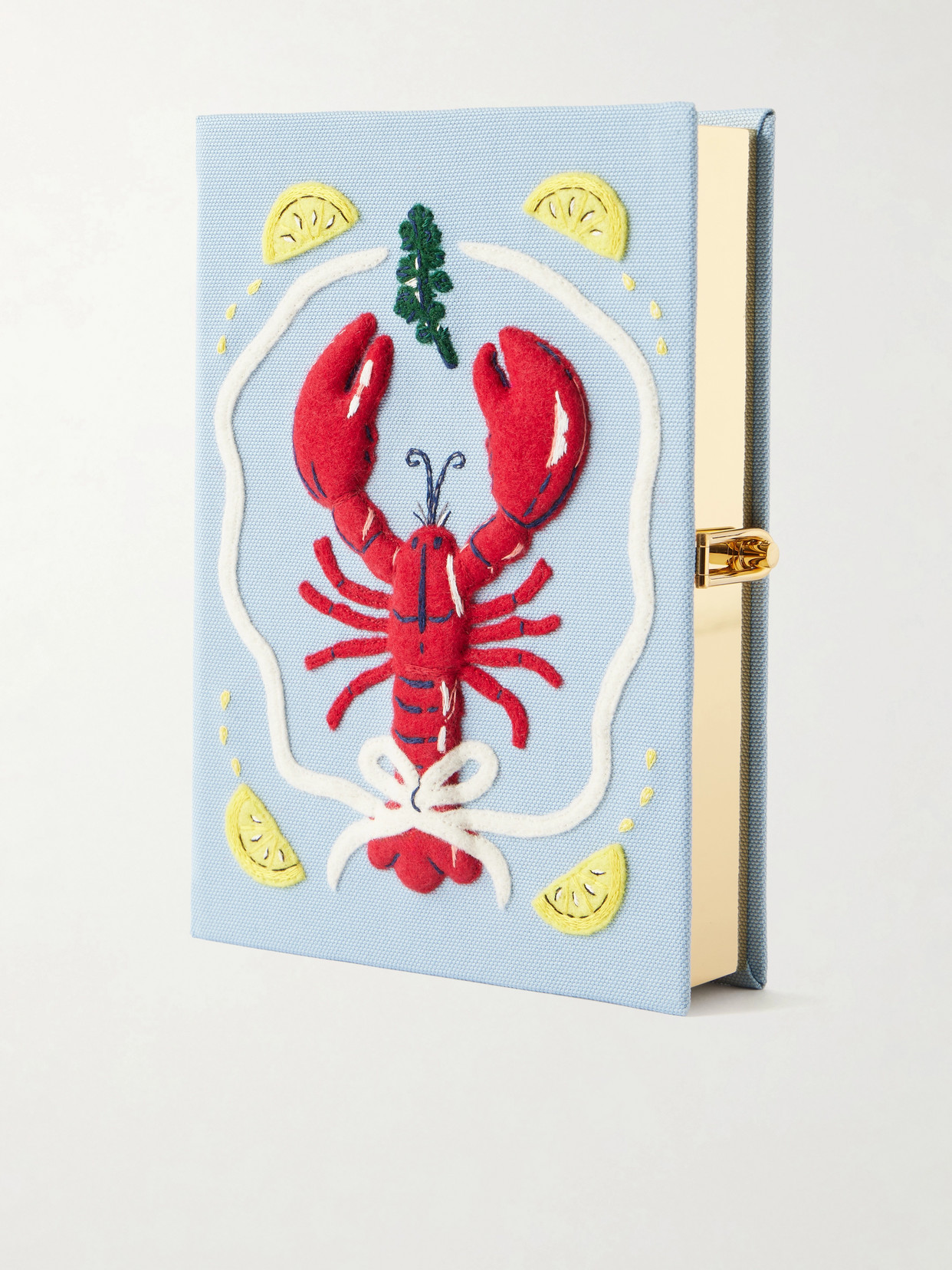Olympia Le-tan Lobster Appliquéd Embroidered Canvas Clutch In Blue