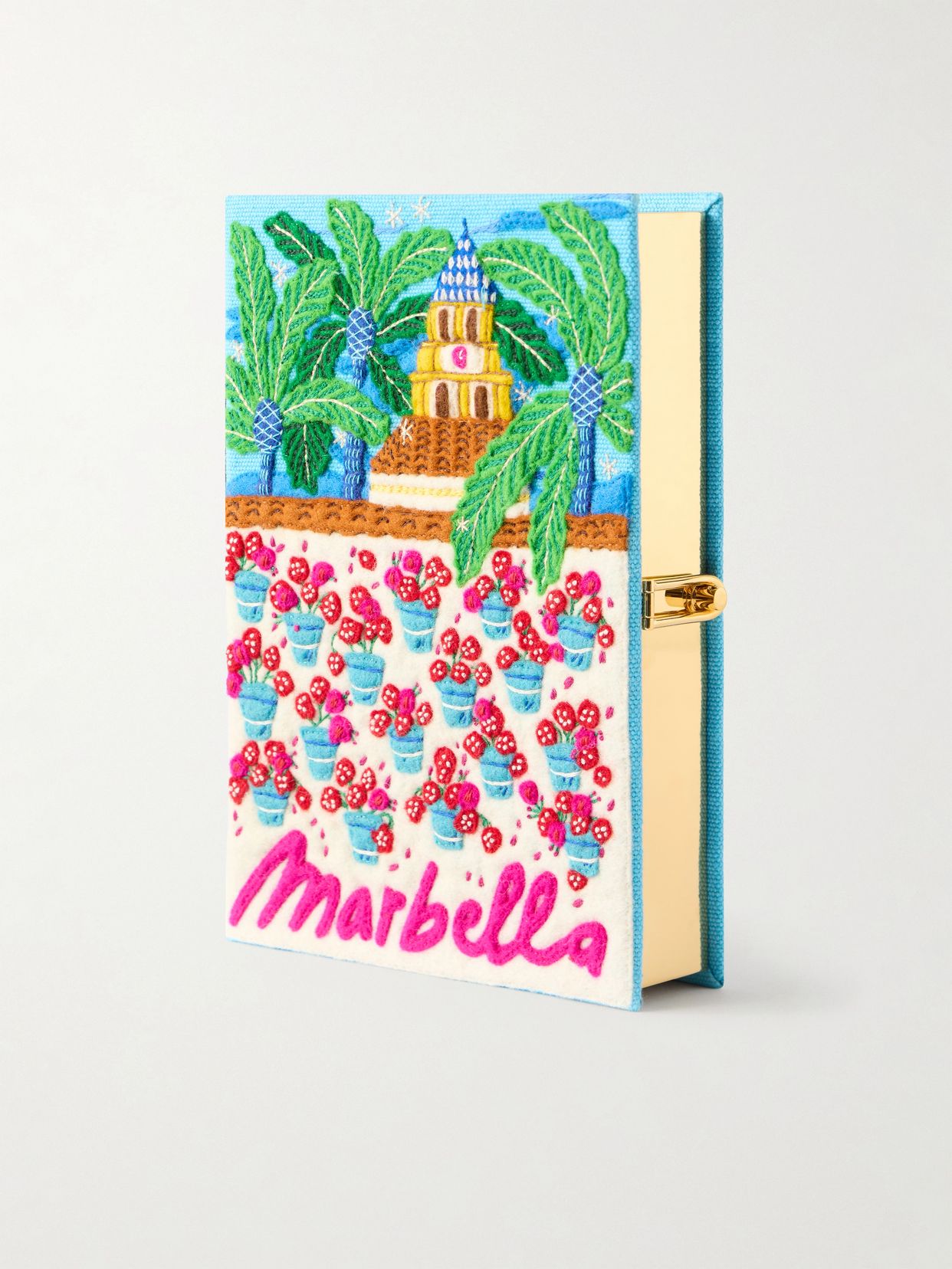Marbella appliquéd embroidered canvas clutch
