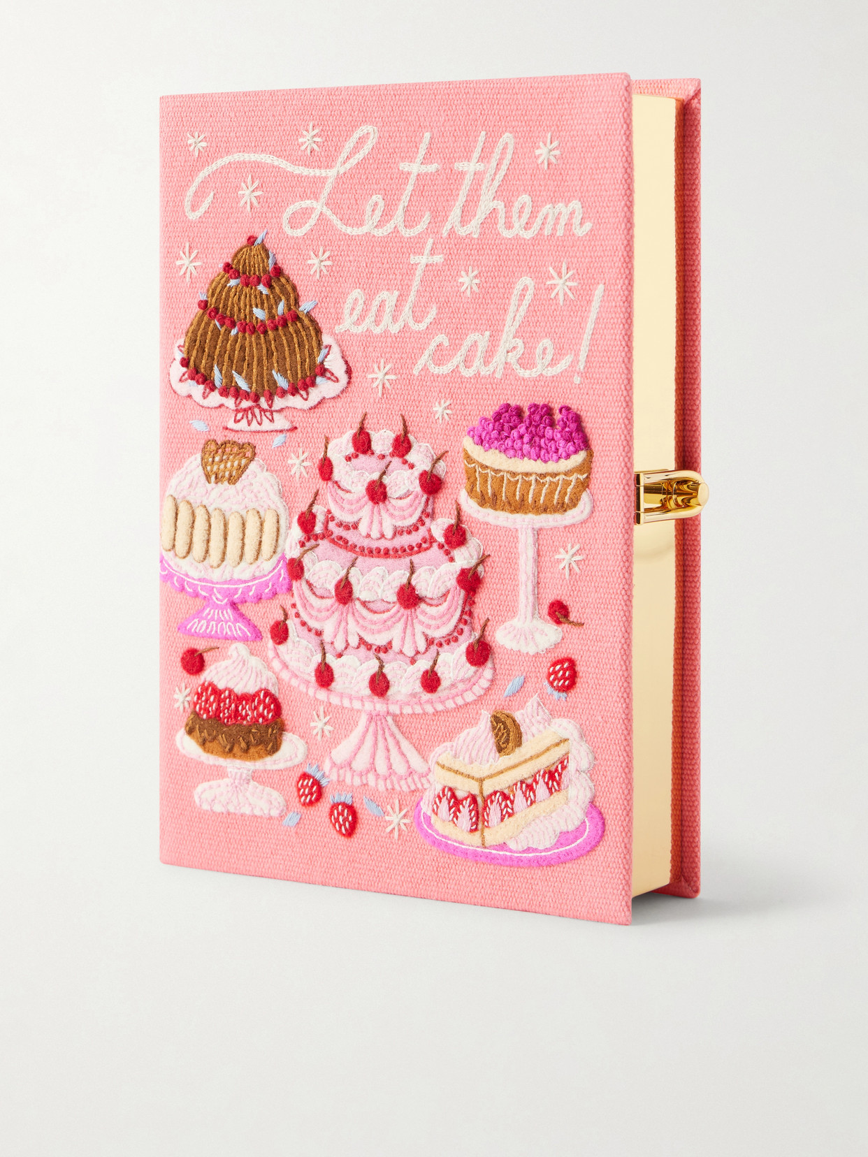 Olympia Le-tan Let Them Eat Cake! Appliquéd Embroidered Canvas Clutch In Pink