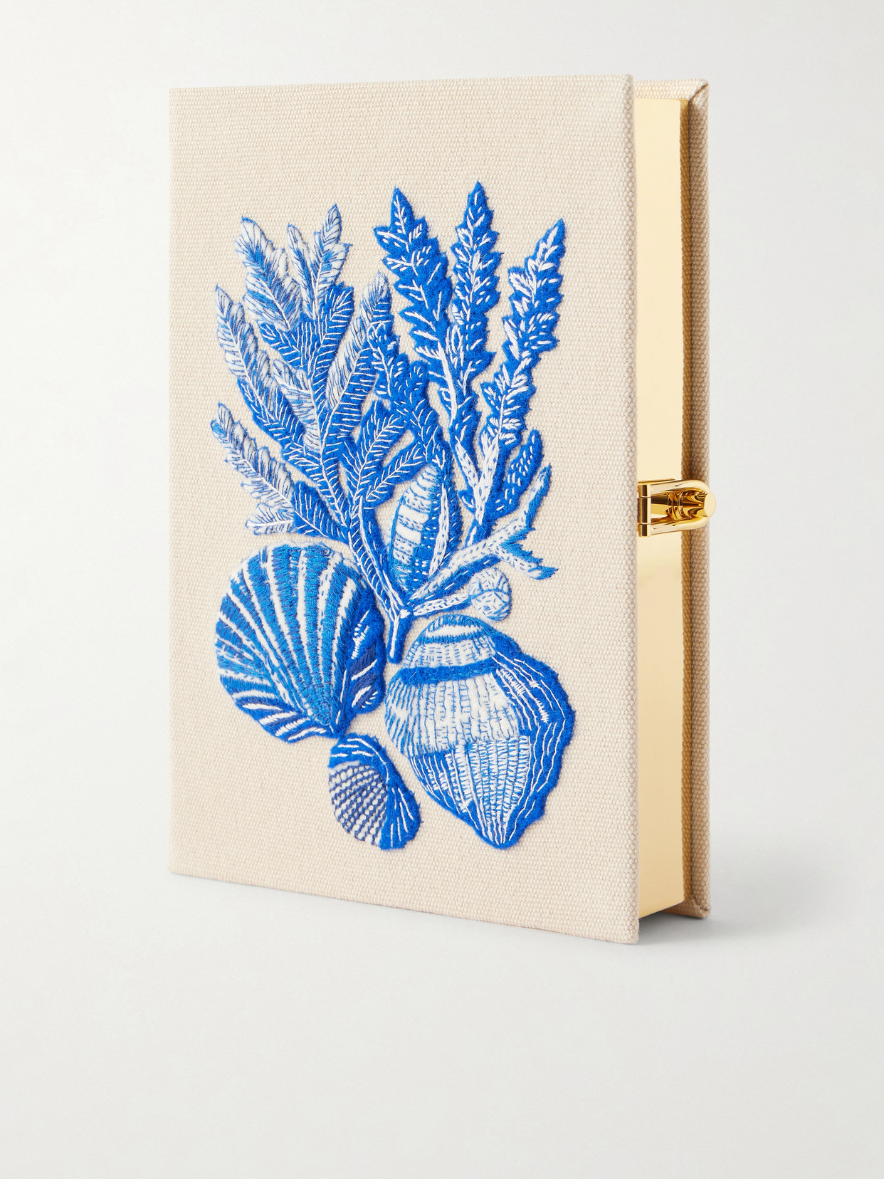 Olympia Le-tan Sea Garden Embroidered Appliquéd Cotton, Wool And Silk-blend Canvas Clutch In Neutral