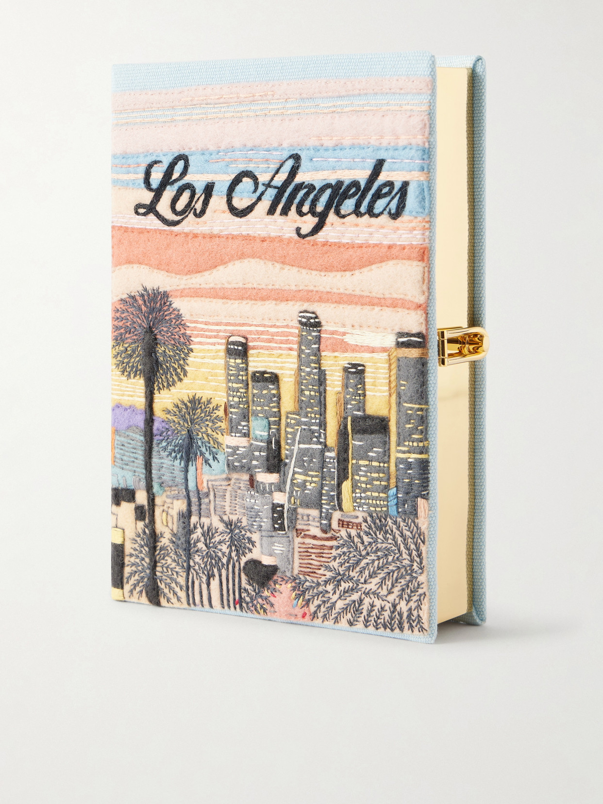 Olympia Le-tan Los Angeles Appliquéd Embroidered Canvas Clutch In Pink