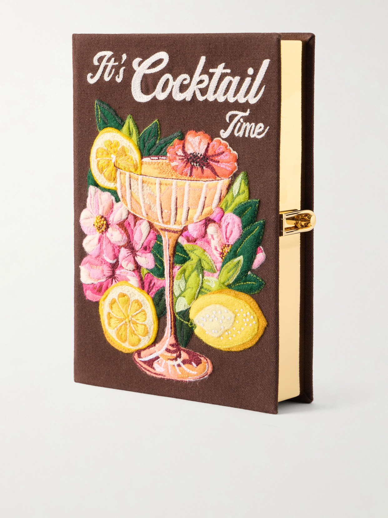 Olympia Le-tan It's Cocktail Time Appliquéd Embroidered Clutch In Brown