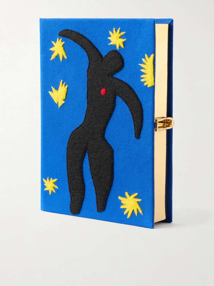 Olympia Le-Tan Icarus Embroidered Appliquéd Cotton, Wool And Silk-blend Canvas Clutch