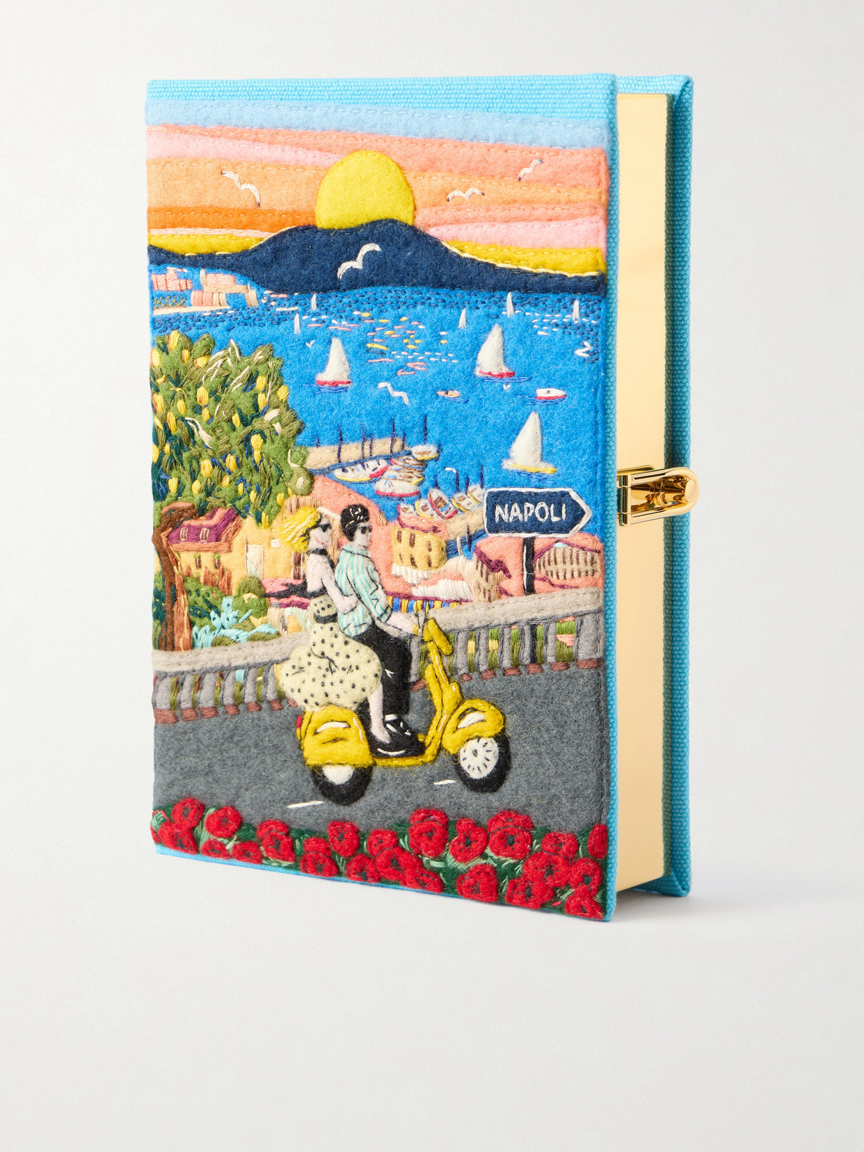Olympia Le-tan Napoli Appliquéd Embroidered Canvas Clutch In Multi