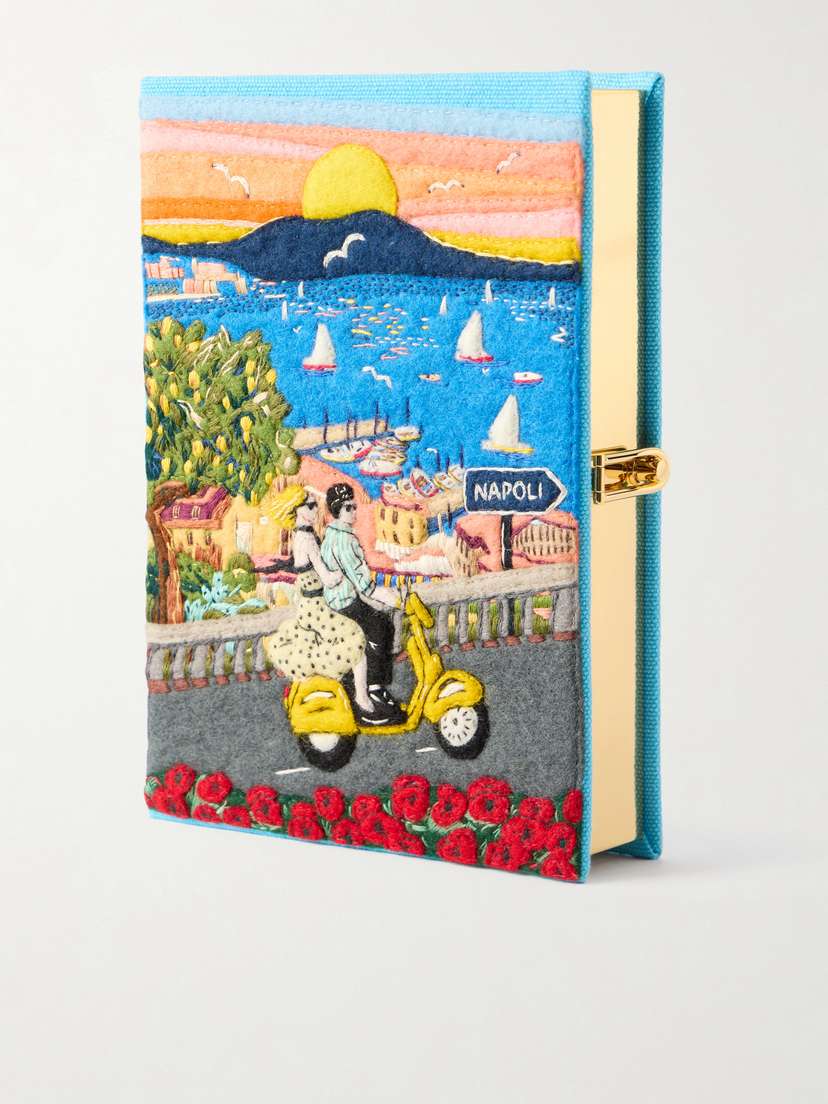 Olympia Le-Tan Napoli Appliquéd Embroidered Canvas Clutch
