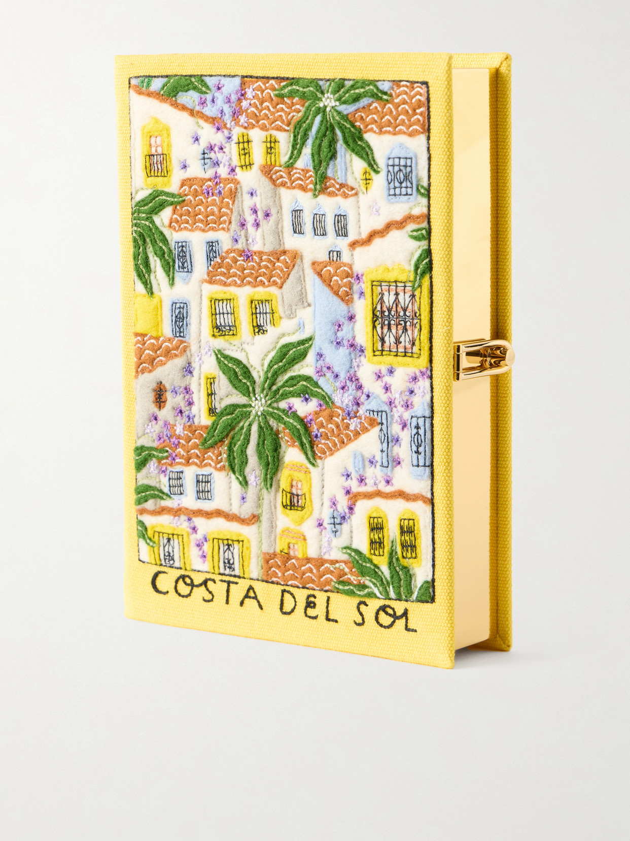 Olympia Le-tan Costa Del Sol Appliquéd Embroidered Canvas Clutch In Yellow