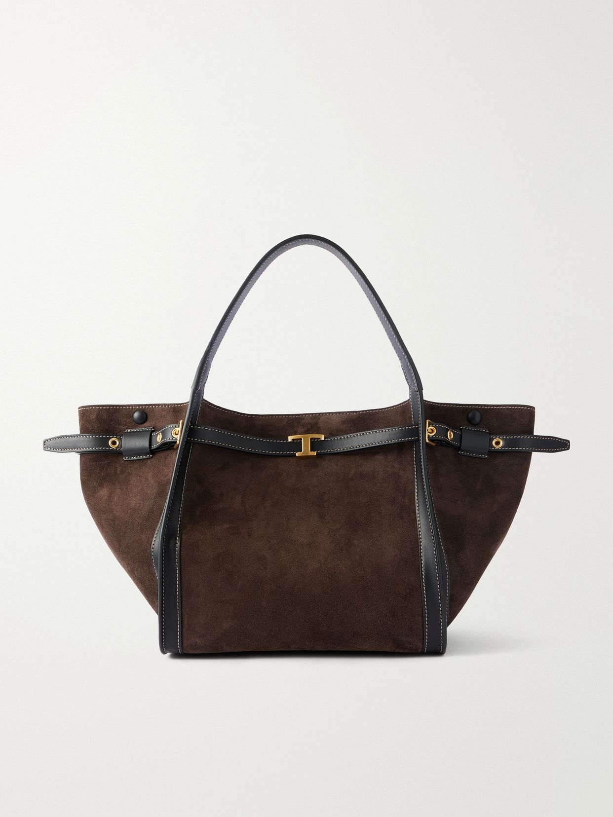 Tim small leather-trimmed suede clutch